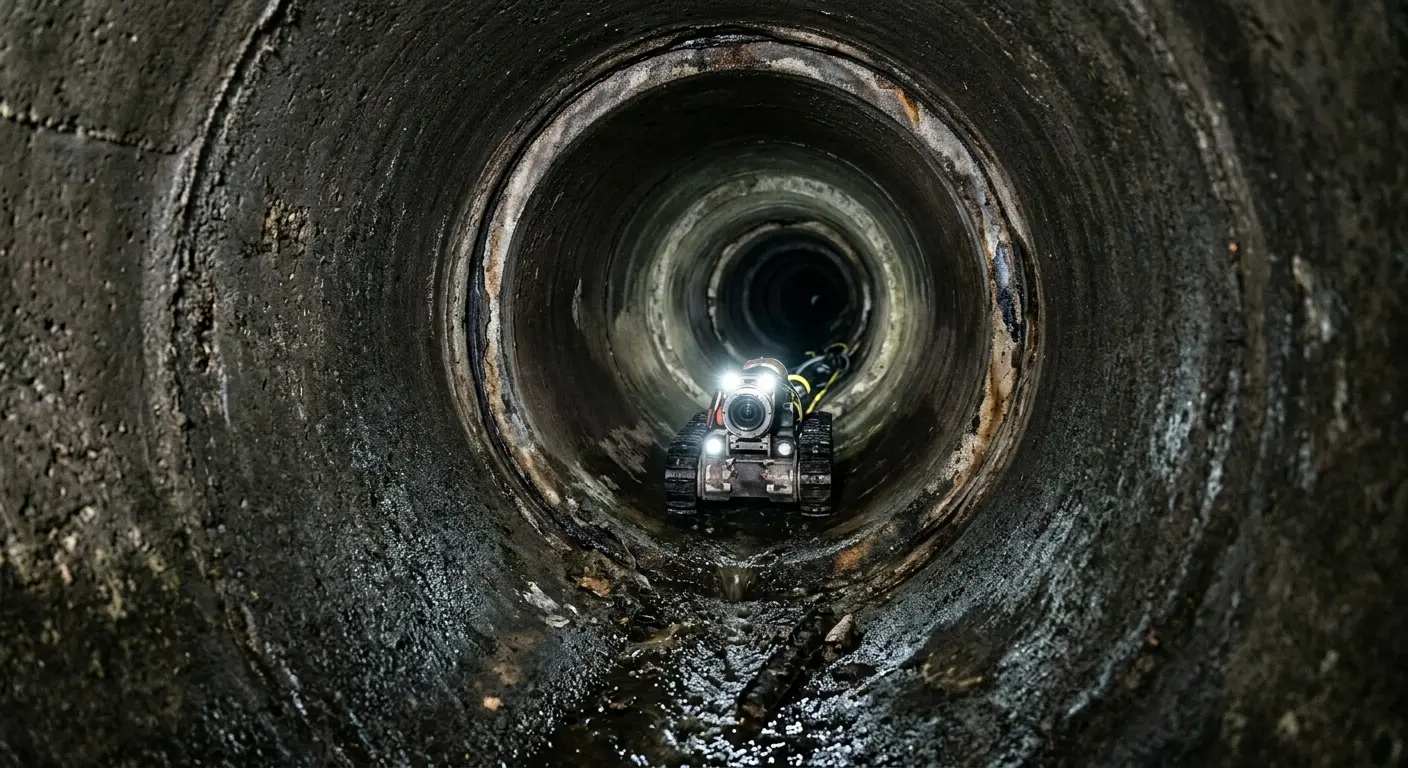 Robotic sewer camera inspecting pipe interior for Sewer Line Cleaning in Kennett
